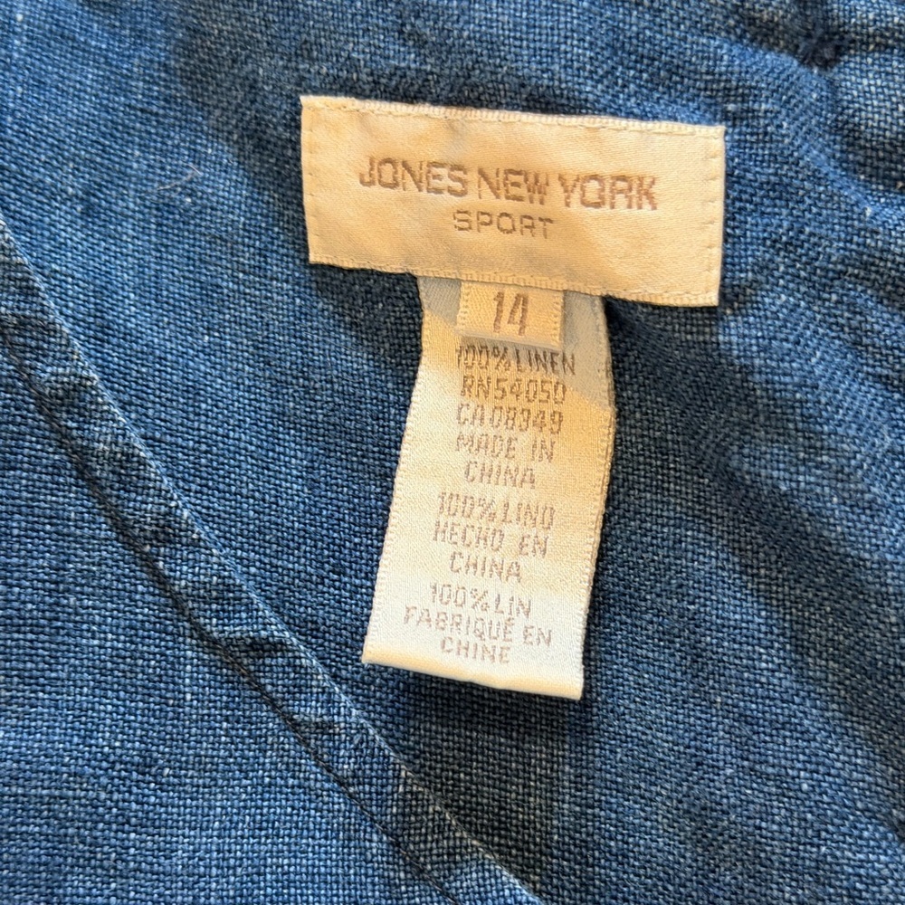 Blue Linen Maxi Dress Sz 14 Jones New York Blue Lagenlook Boho Travel Beachy - Picture 14 of 14